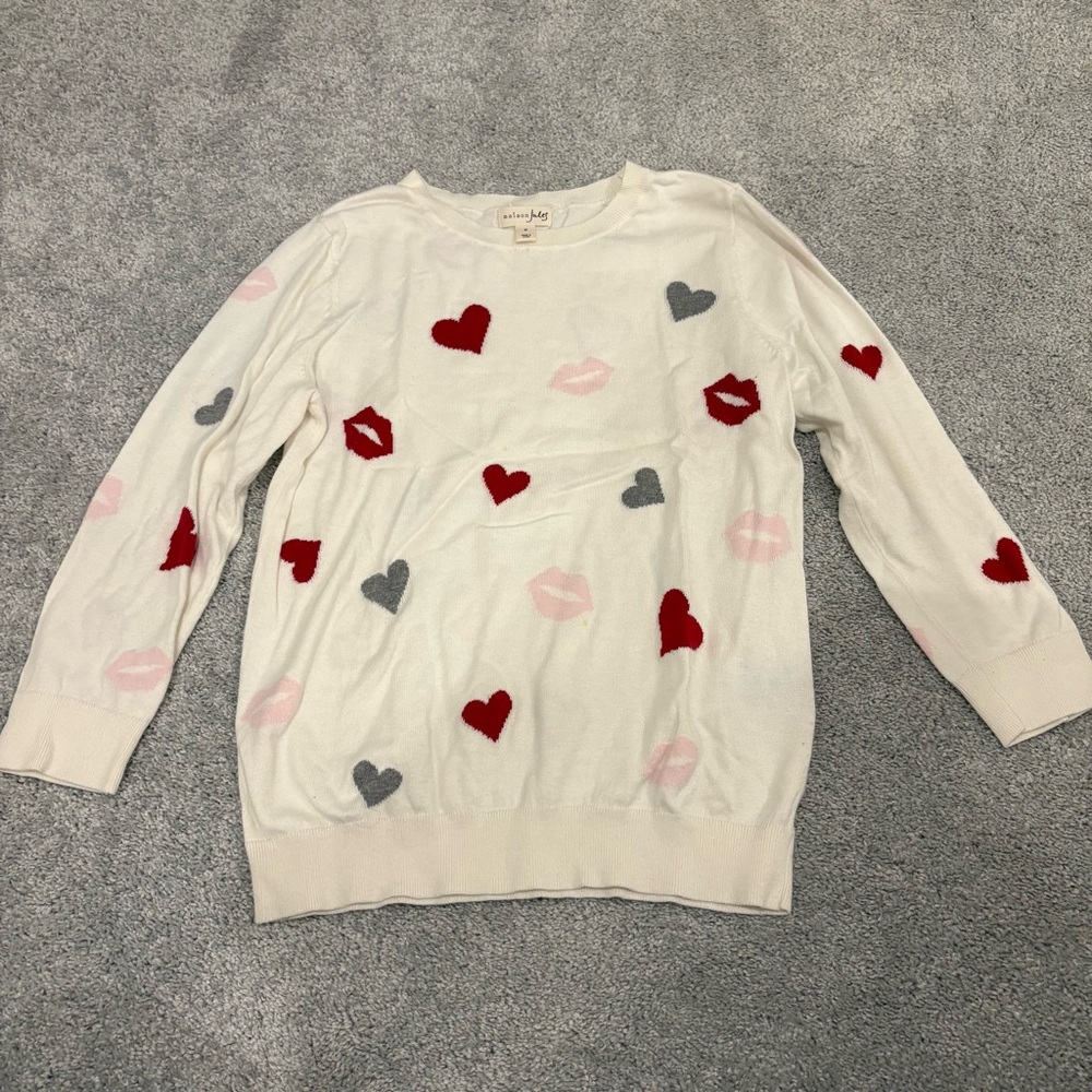 Maison Jules Cream Sweater with Heart and Lip Design